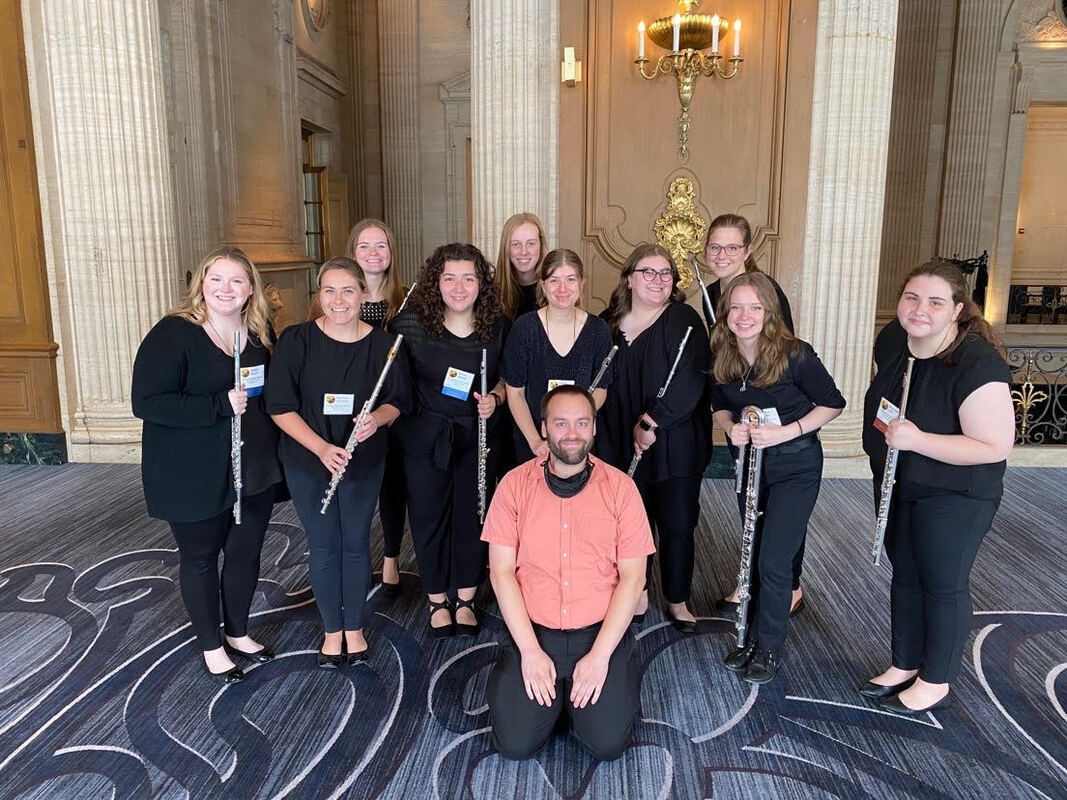 Connor with the Falcon Flute Choir post-performance.