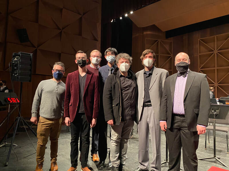 Five student composers from Bowling Green State University with guest composer Sean Shepherd and conductor of the Toledo Symphony Orchestra, Alain Trudel.