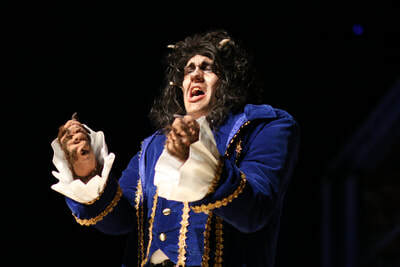 Connor Gibbs singing passionately as the Beast (from Disney's Beauty and the Beast).