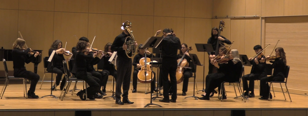 Daniel Kitchens plays a variant of the French Horn, the Wagner Tuba, accompanied by string orchestra.