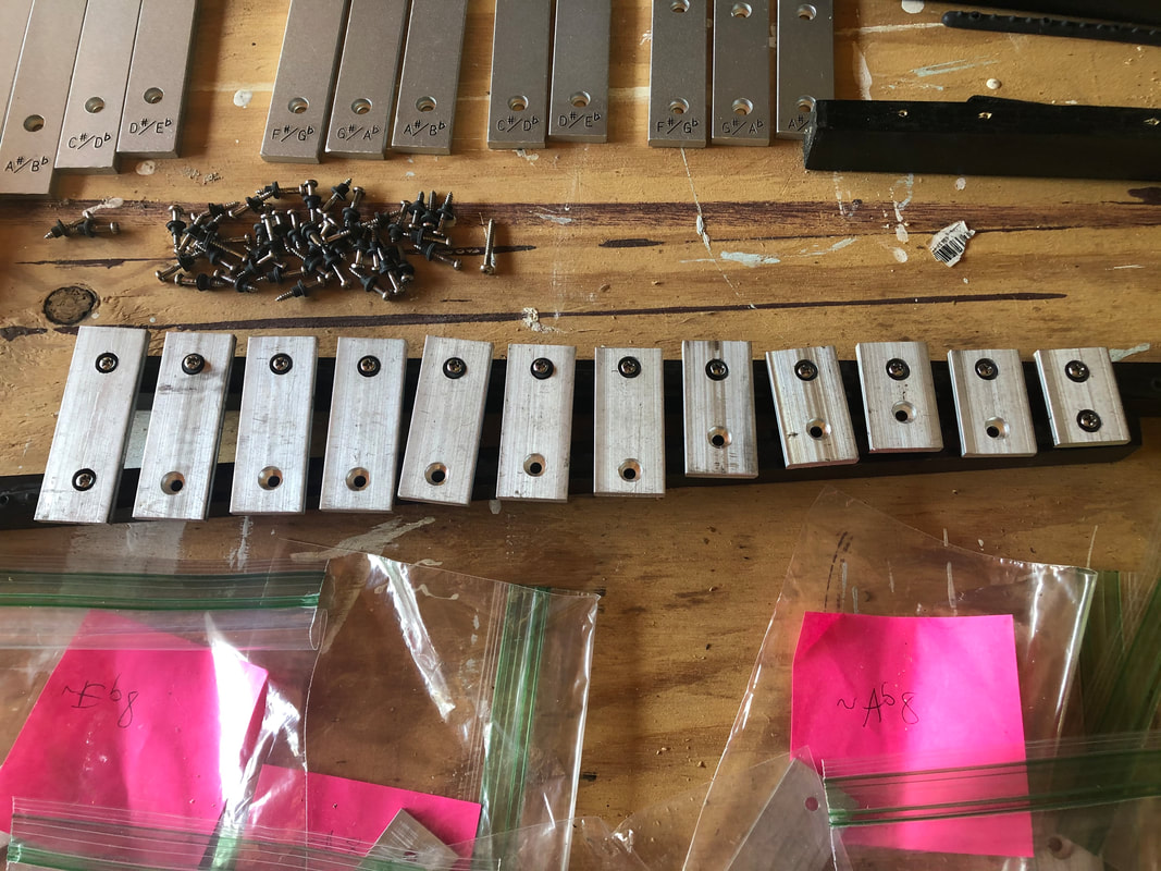In-progress photo of the Piccolo Glockenspiel's construction.